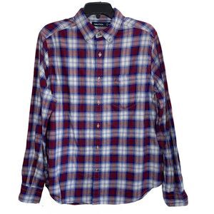 NAUTICA Shirt Mens Medium M Plaid Button-Down Brushed Flannel Cotton Blue-Red